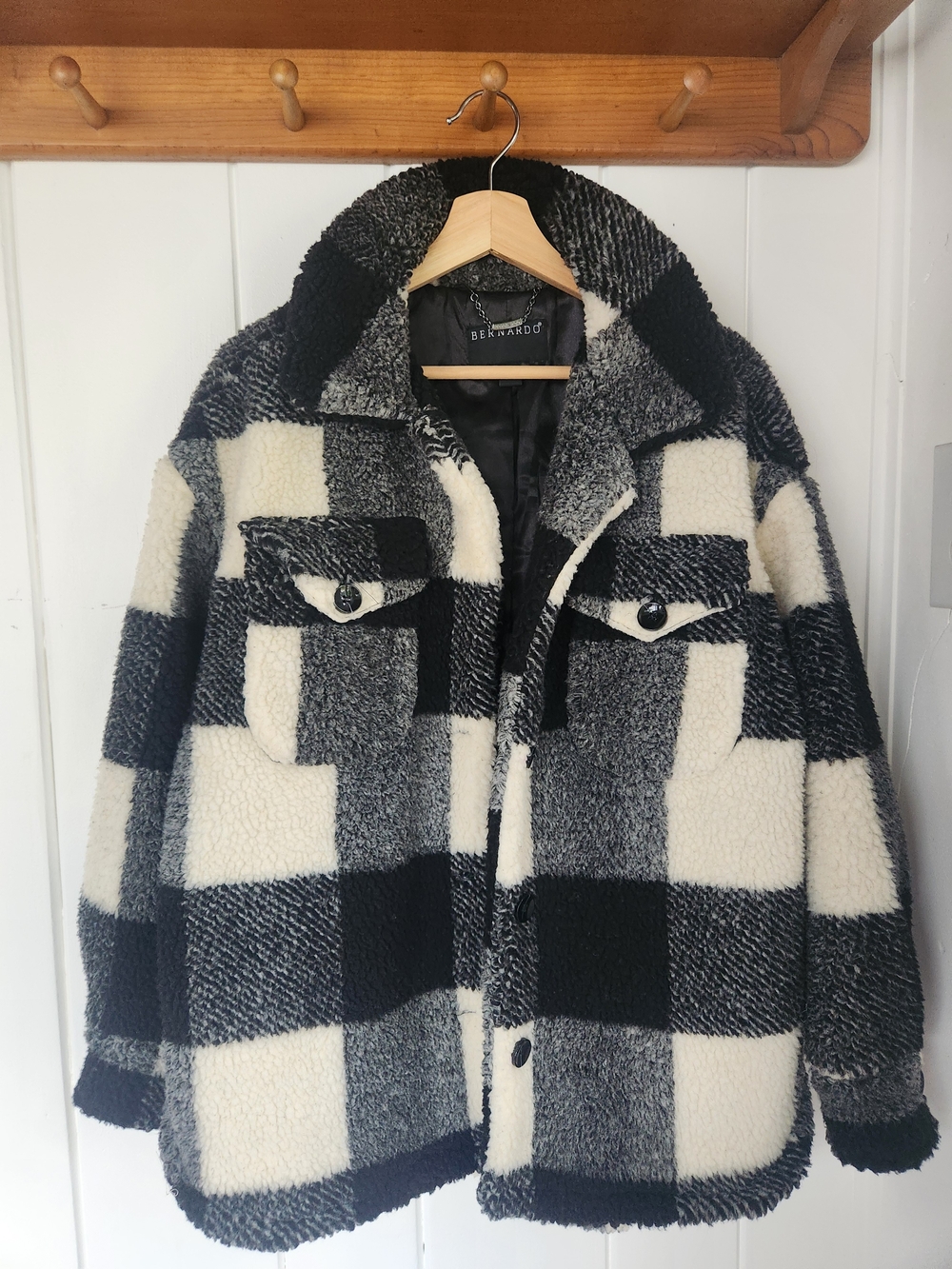 Bernardo Black And White Plaid Teddy Shacket
